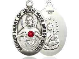 [4028SS-STN7] Sterling Silver Scapular w/ Ruby Stone Medal with a 3mm Ruby Swarovski stone