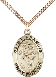 [4029GF/24GF] 14kt Gold Filled Saint Francis of Assisi Pendant on a 24 inch Gold Filled Heavy Curb chain
