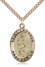 [4030GF/24GF] 14kt Gold Filled Saint Lazarus Pendant on a 24 inch Gold Filled Heavy Curb chain