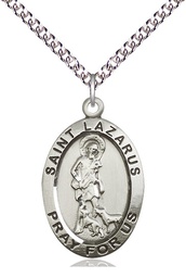 [4030SS/24SS] Sterling Silver Saint Lazarus Pendant on a 24 inch Sterling Silver Heavy Curb chain