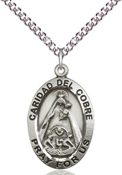 [4031SS/24SS] Sterling Silver Caridad del Cobre Pendant on a 24 inch Sterling Silver Heavy Curb chain