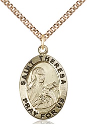 [4032GF/24GF] 14kt Gold Filled Saint Theresa Pendant on a 24 inch Gold Filled Heavy Curb chain