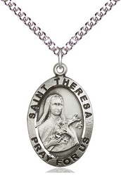 [4032SS/24SS] Sterling Silver Saint Theresa Pendant on a 24 inch Sterling Silver Heavy Curb chain
