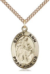 [4033GF/24GF] 14kt Gold Filled Saint Ann Pendant on a 24 inch Gold Filled Heavy Curb chain