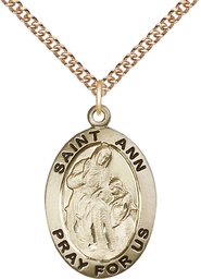 [4033GF/24GF] 14kt Gold Filled Saint Ann Pendant on a 24 inch Gold Filled Heavy Curb chain