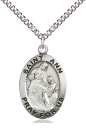 [4033SS/24SS] Sterling Silver Saint Ann Pendant on a 24 inch Sterling Silver Heavy Curb chain