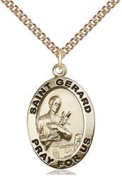 [4034GF/24GF] 14kt Gold Filled Saint Gerard Pendant on a 24 inch Gold Filled Heavy Curb chain