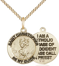 [4049GF/18G] 14kt Gold Filled Saint Christopher Pendant on a 18 inch Gold Plate Light Curb chain