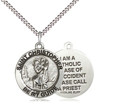 [4049SS/18S] Sterling Silver Saint Christopher Pendant on a 18 inch Light Rhodium Light Curb chain