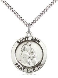 [4050SS/18S] Sterling Silver Saint Ann Pendant on a 18 inch Light Rhodium Light Curb chain