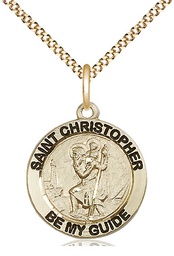 [4051GF/18G] 14kt Gold Filled Saint Christopher Pendant on a 18 inch Gold Plate Light Curb chain