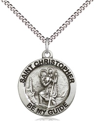 [4051SS/18S] Sterling Silver Saint Christopher Pendant on a 18 inch Light Rhodium Light Curb chain