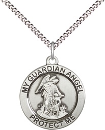 [4053SS/18S] Sterling Silver Guardian Angel Pendant on a 18 inch Light Rhodium Light Curb chain