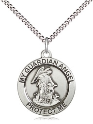 [4053SS/18S] Sterling Silver Guardian Angel Pendant on a 18 inch Light Rhodium Light Curb chain