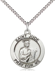 [4054SS/18S] Sterling Silver Saint Jude Pendant on a 18 inch Light Rhodium Light Curb chain
