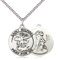 [4057SS/18S] Sterling Silver Saint Michael the Archangel Pendant on a 18 inch Light Rhodium Light Curb chain