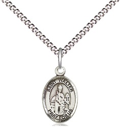 [9285SS/18S] Sterling Silver Saint Walter of Pontnoise Pendant on a 18 inch Light Rhodium Light Curb chain