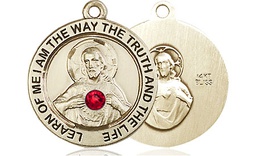 [4058KT-STN7] 14kt Gold Scapular w/ Ruby Stone Medal with a 3mm Ruby Swarovski stone