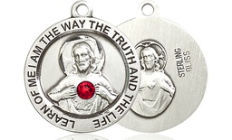 [4058SS-STN7] Sterling Silver Scapular w/ Ruby Stone Medal with a 3mm Ruby Swarovski stone