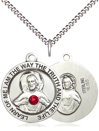 [4058SS-STN7/18S] Sterling Silver Scapular w/ Ruby Stone Pendant with a 3mm Ruby Swarovski stone on a 18 inch Light Rhodium Light Curb chain