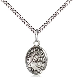 [9287SS/18S] Sterling Silver Our Lady of Good Counsel Pendant on a 18 inch Light Rhodium Light Curb chain