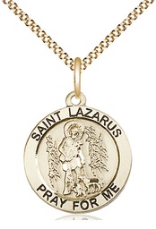 [4059GF/18G] 14kt Gold Filled Saint Lazarus Pendant on a 18 inch Gold Plate Light Curb chain