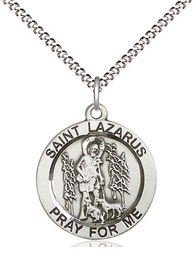 [4059SS/18S] Sterling Silver Saint Lazarus Pendant on a 18 inch Light Rhodium Light Curb chain