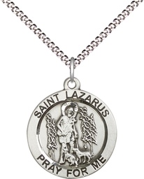 [4059SS/18S] Sterling Silver Saint Lazarus Pendant on a 18 inch Light Rhodium Light Curb chain