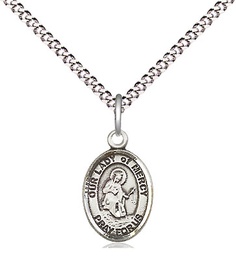 [9289SS/18S] Sterling Silver Our Lady of Mercy Pendant on a 18 inch Light Rhodium Light Curb chain