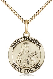 [4064GF/18G] 14kt Gold Filled Saint Theresa Pendant on a 18 inch Gold Plate Light Curb chain