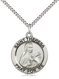[4064SS/18S] Sterling Silver Saint Theresa Pendant on a 18 inch Light Rhodium Light Curb chain