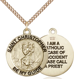 [4074GF/24GF] 14kt Gold Filled Saint Christopher Pendant on a 24 inch Gold Filled Heavy Curb chain