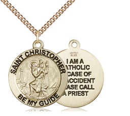 [4074GF/24GF] 14kt Gold Filled Saint Christopher Pendant on a 24 inch Gold Filled Heavy Curb chain