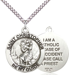[4074SS/24SS] Sterling Silver Saint Christopher Pendant on a 24 inch Sterling Silver Heavy Curb chain