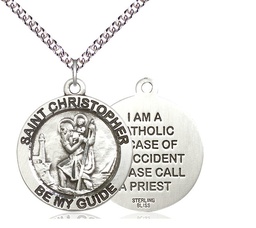 [4074SS/24SS] Sterling Silver Saint Christopher Pendant on a 24 inch Sterling Silver Heavy Curb chain