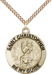 [4075GF/24GF] 14kt Gold Filled Saint Christopher Pendant on a 24 inch Gold Filled Heavy Curb chain