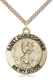 [4075GF/24GF] 14kt Gold Filled Saint Christopher Pendant on a 24 inch Gold Filled Heavy Curb chain