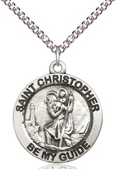 [4075SS/24SS] Sterling Silver Saint Christopher Pendant on a 24 inch Sterling Silver Heavy Curb chain