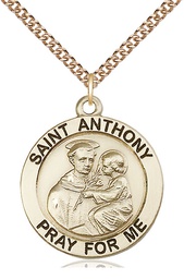 [4076GF/24GF] 14kt Gold Filled Saint Anthony Pendant on a 24 inch Gold Filled Heavy Curb chain