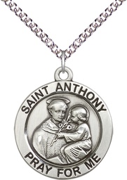 [4076SS/24SS] Sterling Silver Saint Anthony Pendant on a 24 inch Sterling Silver Heavy Curb chain