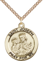 [4079GF/24GF] 14kt Gold Filled Saint Joseph Pendant on a 24 inch Gold Filled Heavy Curb chain