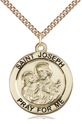 [4079GF/24GF] 14kt Gold Filled Saint Joseph Pendant on a 24 inch Gold Filled Heavy Curb chain