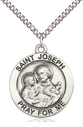 [4079SS/24SS] Sterling Silver Saint Joseph Pendant on a 24 inch Sterling Silver Heavy Curb chain