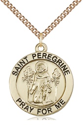 [4081GF/24GF] 14kt Gold Filled Saint Peregrine Pendant on a 24 inch Gold Filled Heavy Curb chain