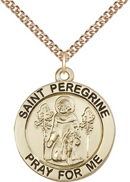 [4081GF/24GF] 14kt Gold Filled Saint Peregrine Pendant on a 24 inch Gold Filled Heavy Curb chain