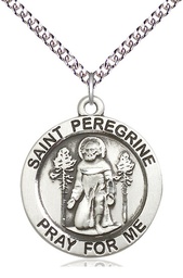[4081SS/24SS] Sterling Silver Saint Peregrine Pendant on a 24 inch Sterling Silver Heavy Curb chain