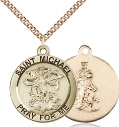 [4082GF/24GF] 14kt Gold Filled Saint Michael the Archangel Pendant on a 24 inch Gold Filled Heavy Curb chain
