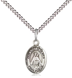 [9303SS/18S] Sterling Silver Our Lady of Olives Pendant on a 18 inch Light Rhodium Light Curb chain