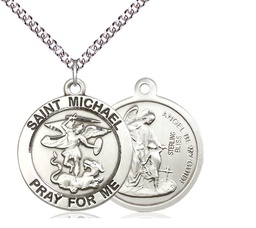 [4082SS/24SS] Sterling Silver Saint Michael the Archangel Pendant on a 24 inch Sterling Silver Heavy Curb chain