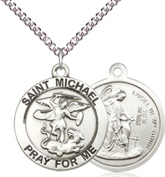 [4082SS/24SS] Sterling Silver Saint Michael the Archangel Pendant on a 24 inch Sterling Silver Heavy Curb chain